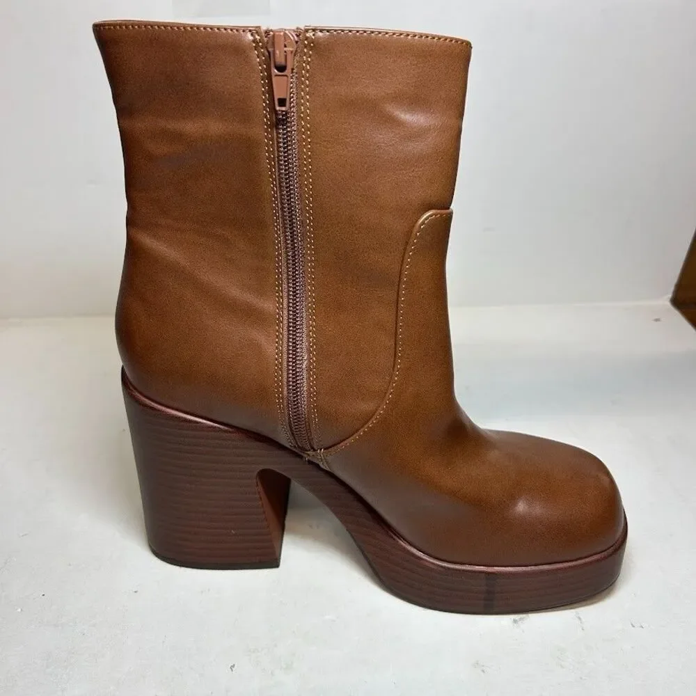 Wild Pair Womens 8.5 M Cognac Brown Stella Platform Ankle Booties DISPLAY QI8
